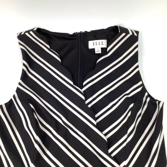 Elle Womens Sleeveless Black & White Striped Fit & Flare Dress Size 12 Office - Picture 4 of 7